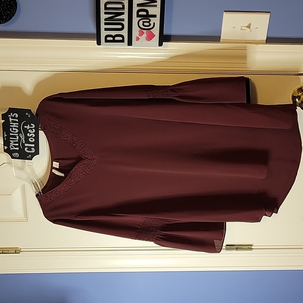 Cato Blouse Burgandy XL Lace Ruffle